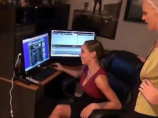 Mature and teenage femmes doing footjob for their coworker