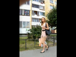 Street upskirt movie with uber-cute euro woman