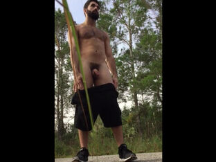 Bearded homo showcases his bang fuck hole outdoor